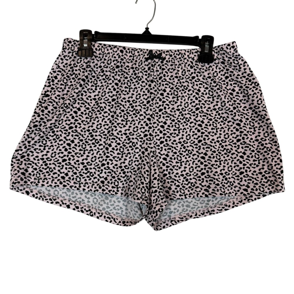 Tahari Sleep Shorts Womens Large Pink Leopard Print Soft Jersey Lounge